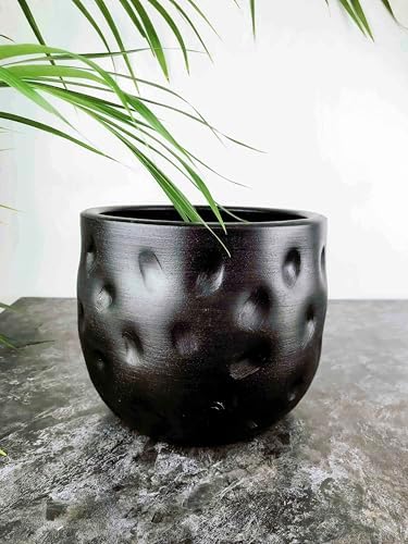 Ev Dekorasyon Aksesuar Siyah Desenli Toprak Saksı Saksılık Salon Çiçeklik - 19 CM
