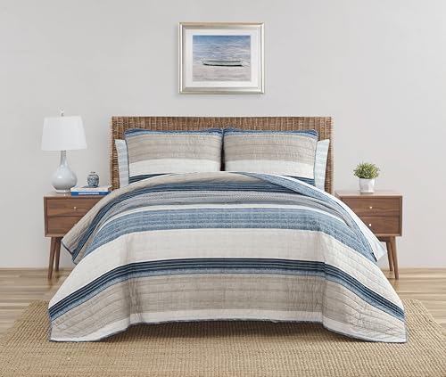 | Ridgeport | Quilt Set - 100%, Reversible, All Season Bedding, Includes Matching Shams,, Blue