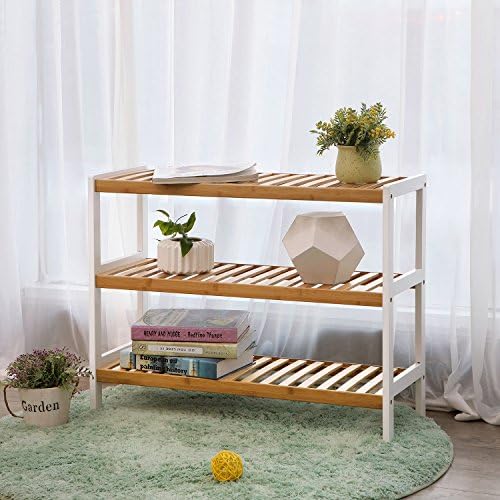 Bambu Ayakkabı Rafı, 3 Katlı, Giriş Alanı, Koridor, Doğal Renkte-Beyaz Lbs03H