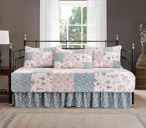 Abbi 5 Parça Bahçe Çiçekli Yıkanmış%100 Pamuk Ters Çevrilebilir Yama İşi Yorgan Seti (Daybed Boyutu) - Görsel 4