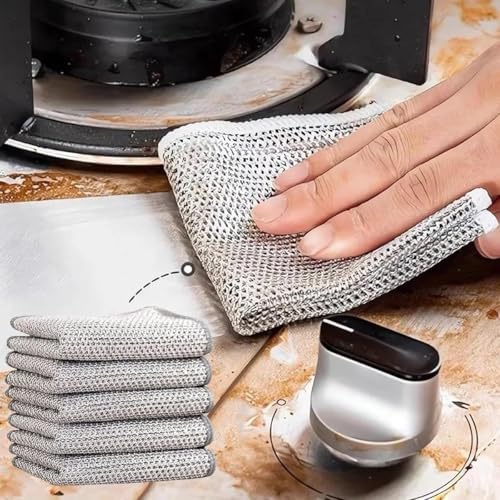 Çizilmez Naylon Tel Bulaşık Bezi – 20x20 cm, Islak ve Kuru Kullanım, Tencere Tava Tezgah Yağ Temizleyici, Hassas Yüzeyler İçin Çizmez Temizlik Süngeri, Alüminyum Görünümlü (1 adet)