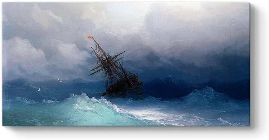 Ivan Ayvazovski - Fırtınalı Denizde Gemi Tablosu 160 x 80 - Görsel 3
