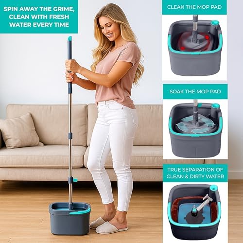 Alternative view of & Clean Paspas ve Kova Sistemi, Kare Döndürmeli Paspas, Çift Bölmeli Paspas Kovası ve 2 Kalın Makinede Yıkanabilir Paspas Pedleri (Spin Mop) içerir