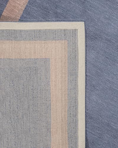 3S Lacivert Çerçeve Modern Geometrik Etnik Eskitme Desenli Oturma Odası Salon Yolluk Koridor Mutfak Halısı - Görsel 4
