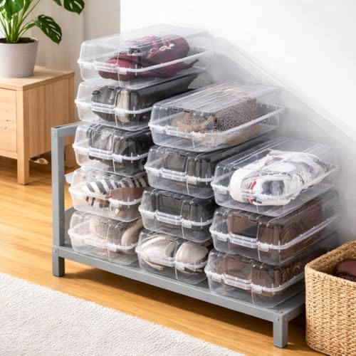 Kadın Set Şeffaf Ayakkabı Saklama Kutusu Taşıma Saklama Kabı Organizer İstiflenebilir Plastik (12) - Görsel 4