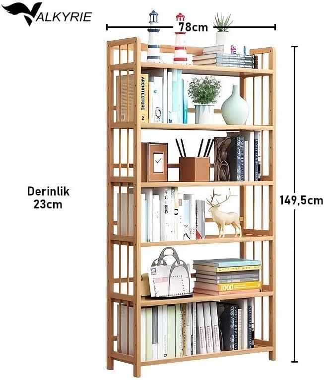 6 Katlı Bambu Raf Kitaplık 78x23x149,5 cm Çok Amaçlı Düzenleyici Dekoratif Organizer