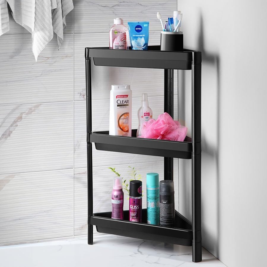 Alternative view of 3 Katlı Üçgen Köşe Rafı | Banyo, Mutfak ve Kiler İçin Yer Tasarruflu Organizer | Çok Amaçlı Raf Ünitesi | 3 Farklı Renk Seçeneği | (33x71x33cm) (SİYAH)