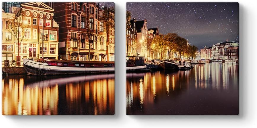 Alternative view of Yıldızlı Amsterdam Gecesi Tablosu 103 x 50-2 Parçalı