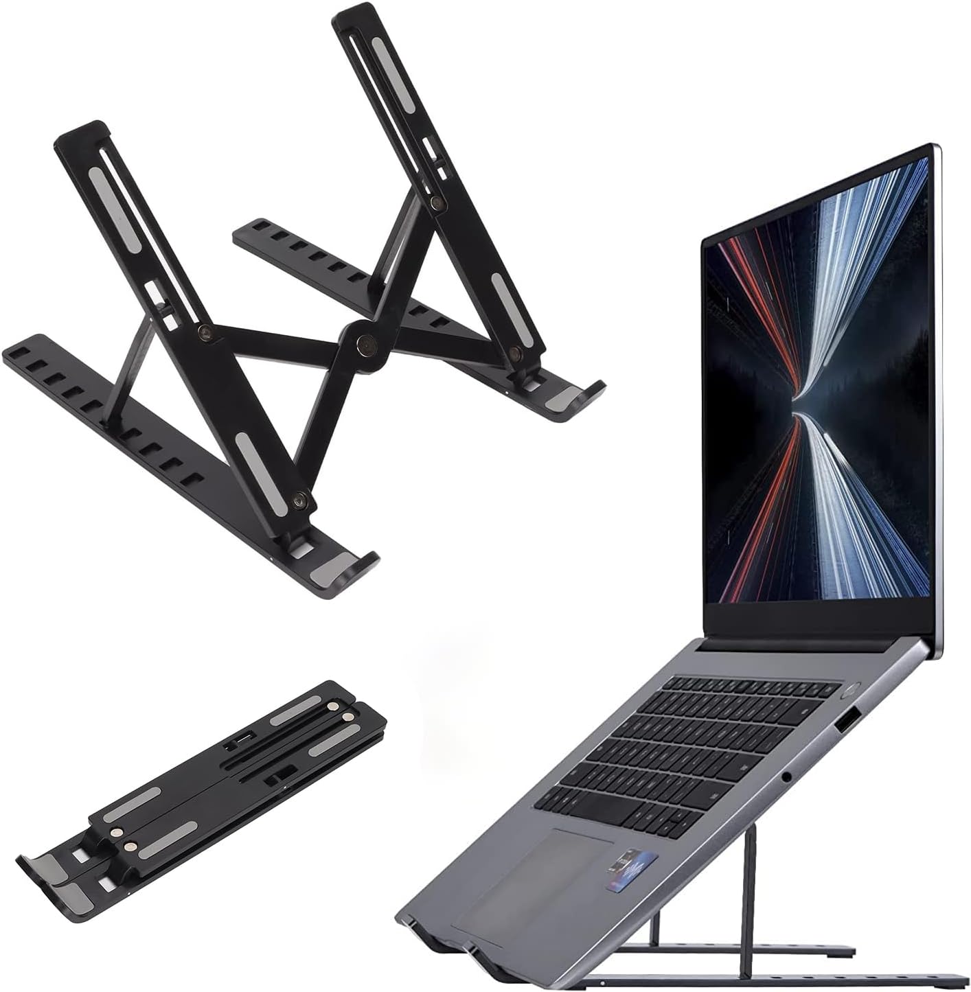 Alternative view of Taşınabilir Laptop Stant Bilgisayar Stant Notebook Stant Tüm Laptoplarla Uyumlu Siyah Bilgisayar Standı Taşınabilir Metal Kaymaz Stant Dizüstü Bilgisayar Stantları Stantı Siyah