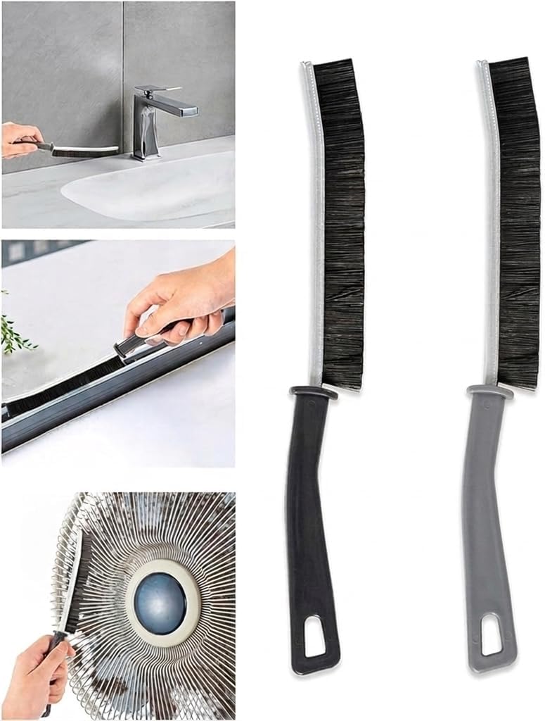 Alternative view of 2'li Dar Alan Temizleme Fırçası Seti - Sert Kıllı Boşluk Temizleyici, Pencere ve Kapı Rayı Temizleme Fırçası, Mutfak ve Banyo İçin İnce Detay Fırçası - Siyah ve Gri Saplı- (2 Adet)