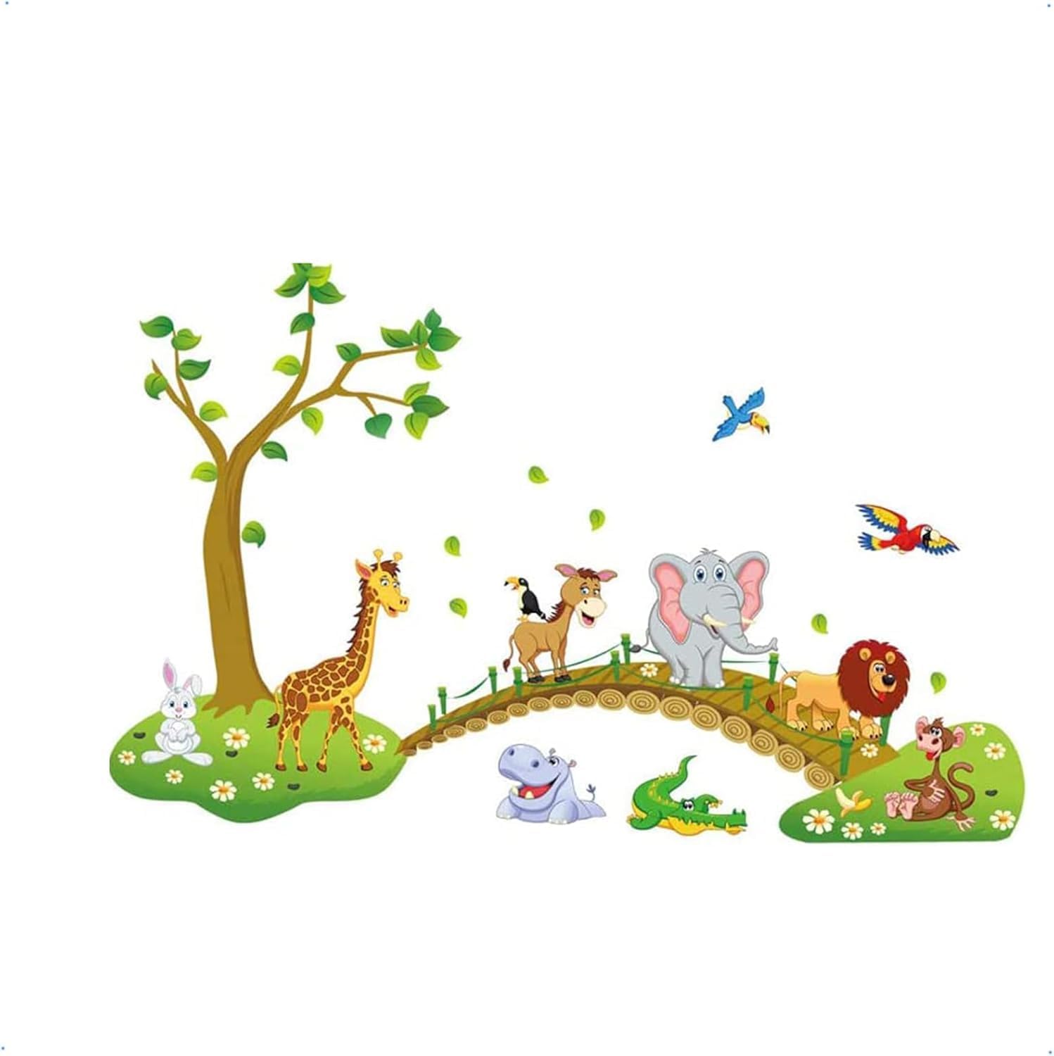 Alternative view of Duvar Çıkartmaları, çocuk odası için hayvan figürlü çıkartmalar, 60x90cm çıkarılabilir aslan, zürafa, fil desenli, orman temalı dekoratif duvar stickerları