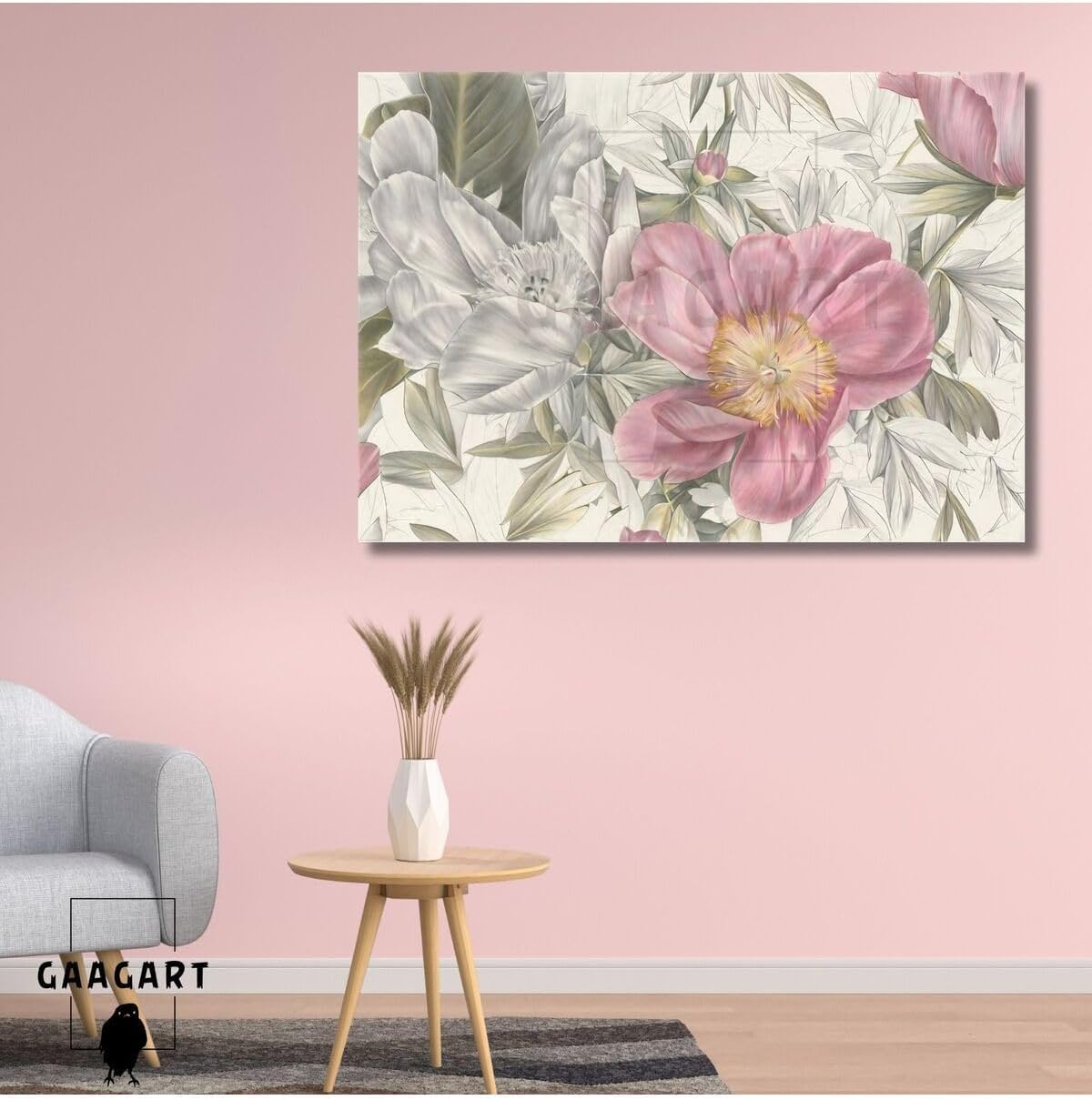 Alternative view of Tekli Yatay Kanvas Duvar Tablosu Soft Pembe Gri Çiçekler, 150 X 100