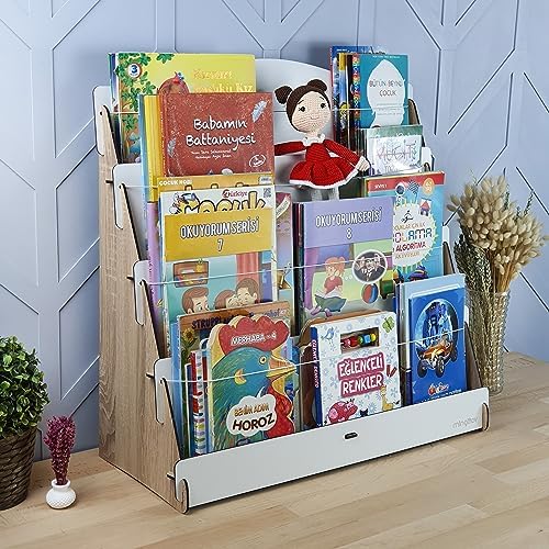 Ahşap Çocuk Odası 4 Raflı Kitaplık (Meşe - Beyaz)