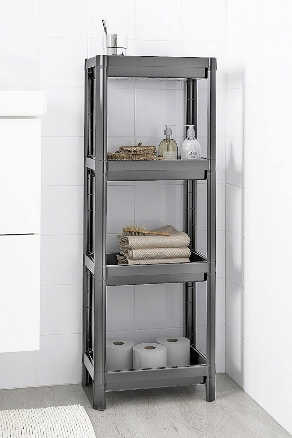 Alternative view of 4 Katlı Geçmeli Plastik Banyo ve Mutfak Organizeri, Kolay Montajlı 4 Katlı Raf, Mutfakta ve Banyoda Kullanım İçin İdeal, Dayanıklı Depolama Çözümü (Gri)