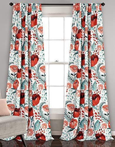 Lush Poppy bahçe perdesi, oda karartıcı, pencere paneli seti, oturma odası, yemek odası, yatak odası için, 213,4 cm, çok renkli, 1 çift - Görsel 3