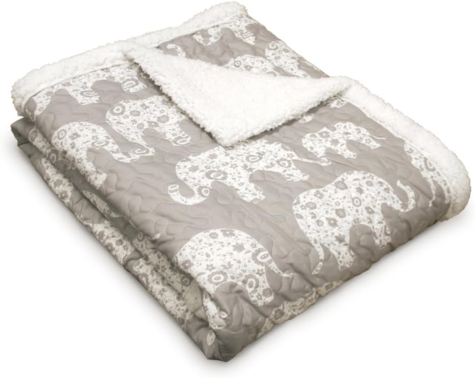 Lush Fil Geçit Töreni Bulanık Tersinir Battaniye, 152 cm x 127 cm, Gri ve Beyaz - Görsel 3