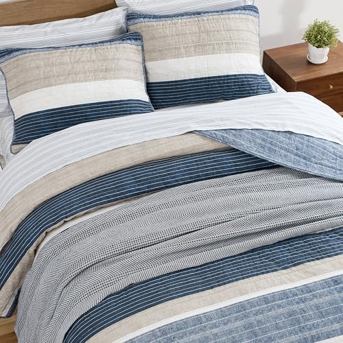 | Ridgeport | Quilt Set - 100%, Reversible, All Season Bedding, Includes Matching Shams,, Blue - Görsel 3