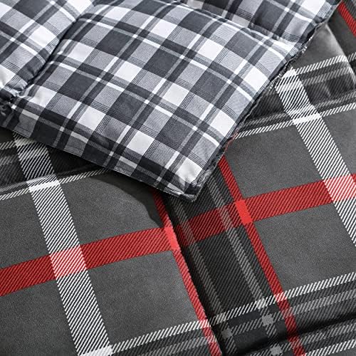 Bauer - Kraliçe Yorgan Seti, Eşleşen Şemsiyeli Ters Çevrilebilir Ekose Yatak, Soğuk Aylar için Ev Dekoru (Söğütlü Koyu Gri, Kraliçe) - Görsel 3