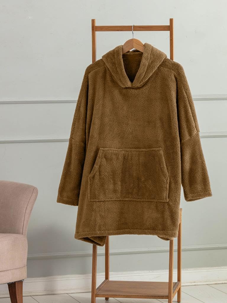 Kapşonlu Giyilebilir Tv Battaniyesi unisex Over size - Camel - Görsel 2
