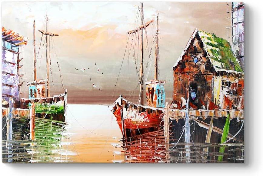 Yağlıboya Tekneler ve Liman Tablosu 60 x 40
