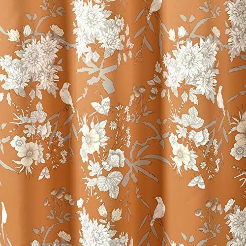 Lush Botanik bahçe perdesi, çiçek kuş baskısı, oda karartma, pencere paneli seti, oturma odası için, 84 inç x 52 inç panel çift, turuncu