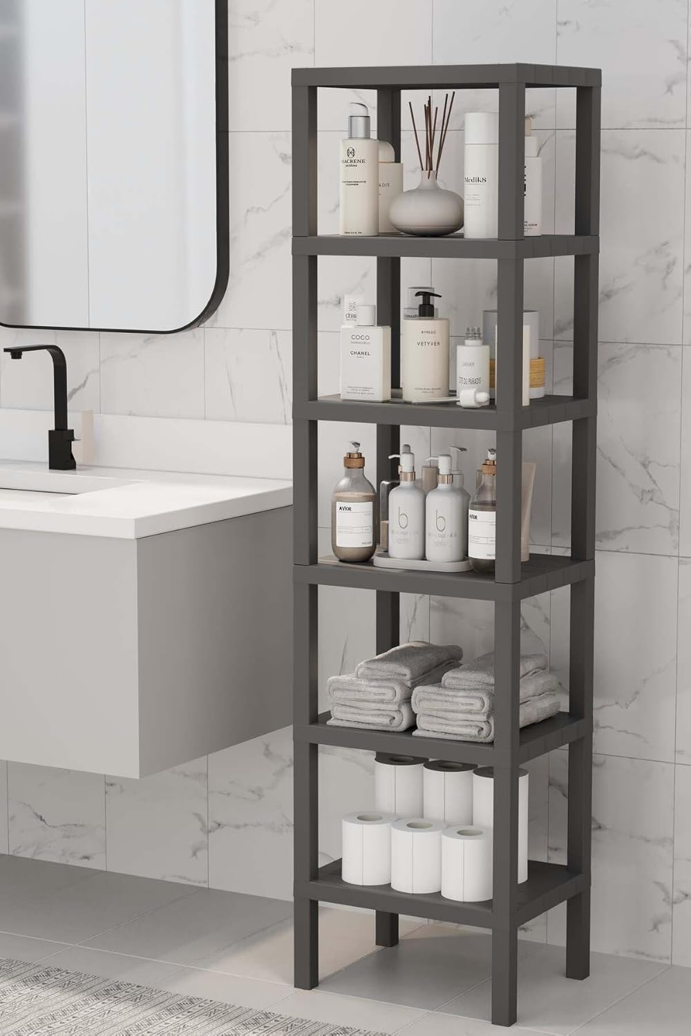 Alternative view of 6 Katlı Plastik Düzenleyici Raf, Çok Amaçlı Kitaplık, Banyo ve Mutfak Organizeri, (GRİ)
