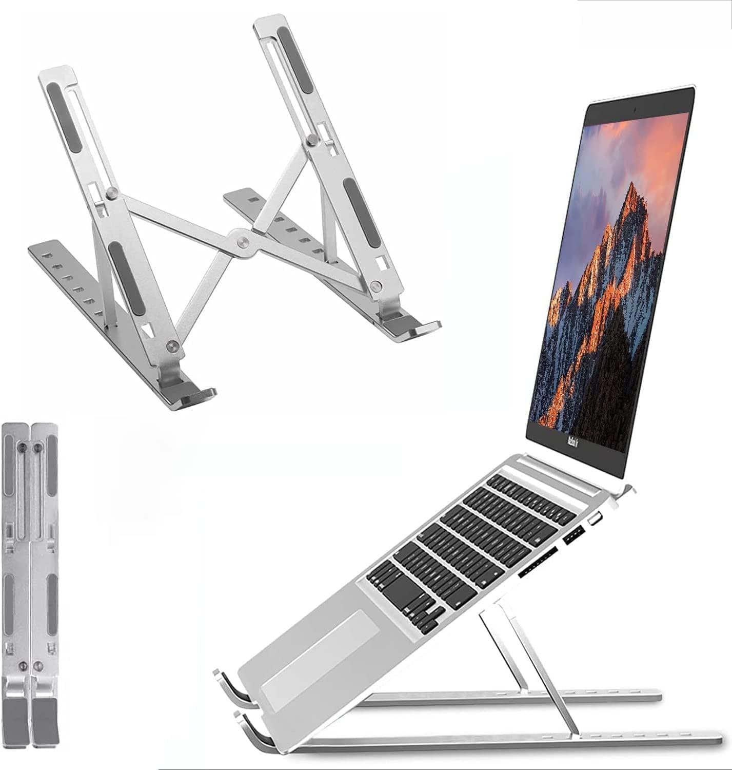 Alternative view of Metal Laptop Tablet iPad Dizüstü Bilgisayar Standı 7-17.3 inç Tüm Cihazlar için 7 Seviye Yükseklik Ayarı Taşınabilir Kaymaz Laptop Yükseltici Havalandırmalı Soğutma Katlanabilir Masaüstü Standı