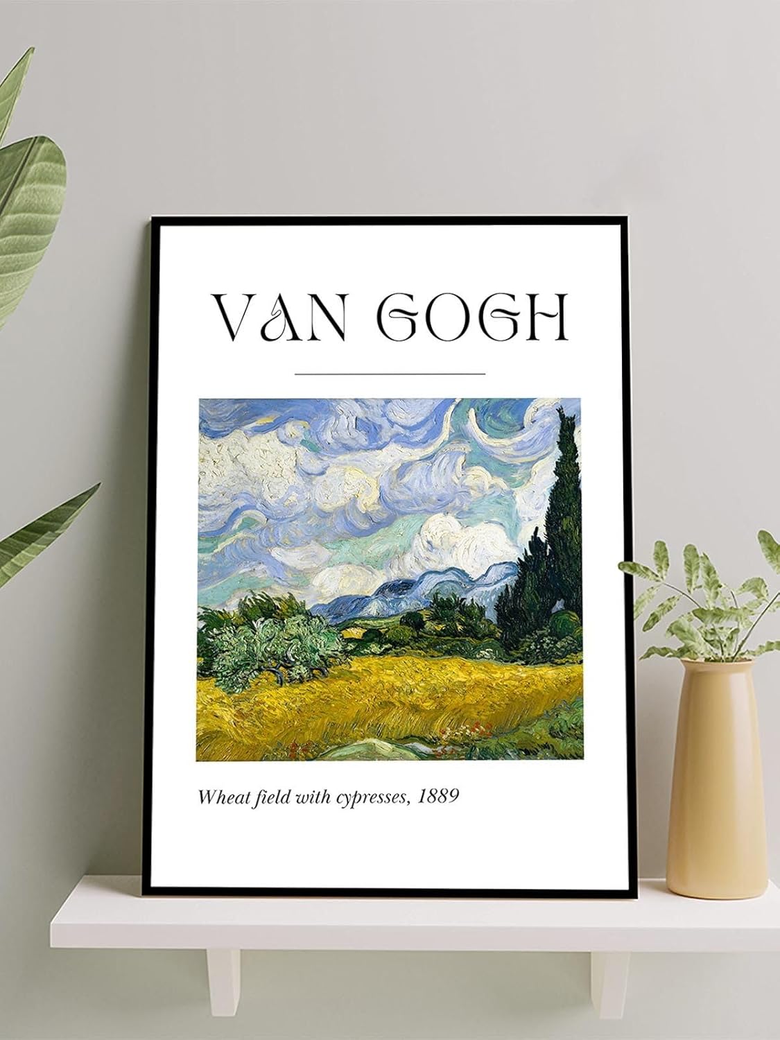 Wheat Cypresses, Selvi Ağaçlı Buğday Tarlası Sanatsal Çerçeveli Tablo - Çerçeveli Poster