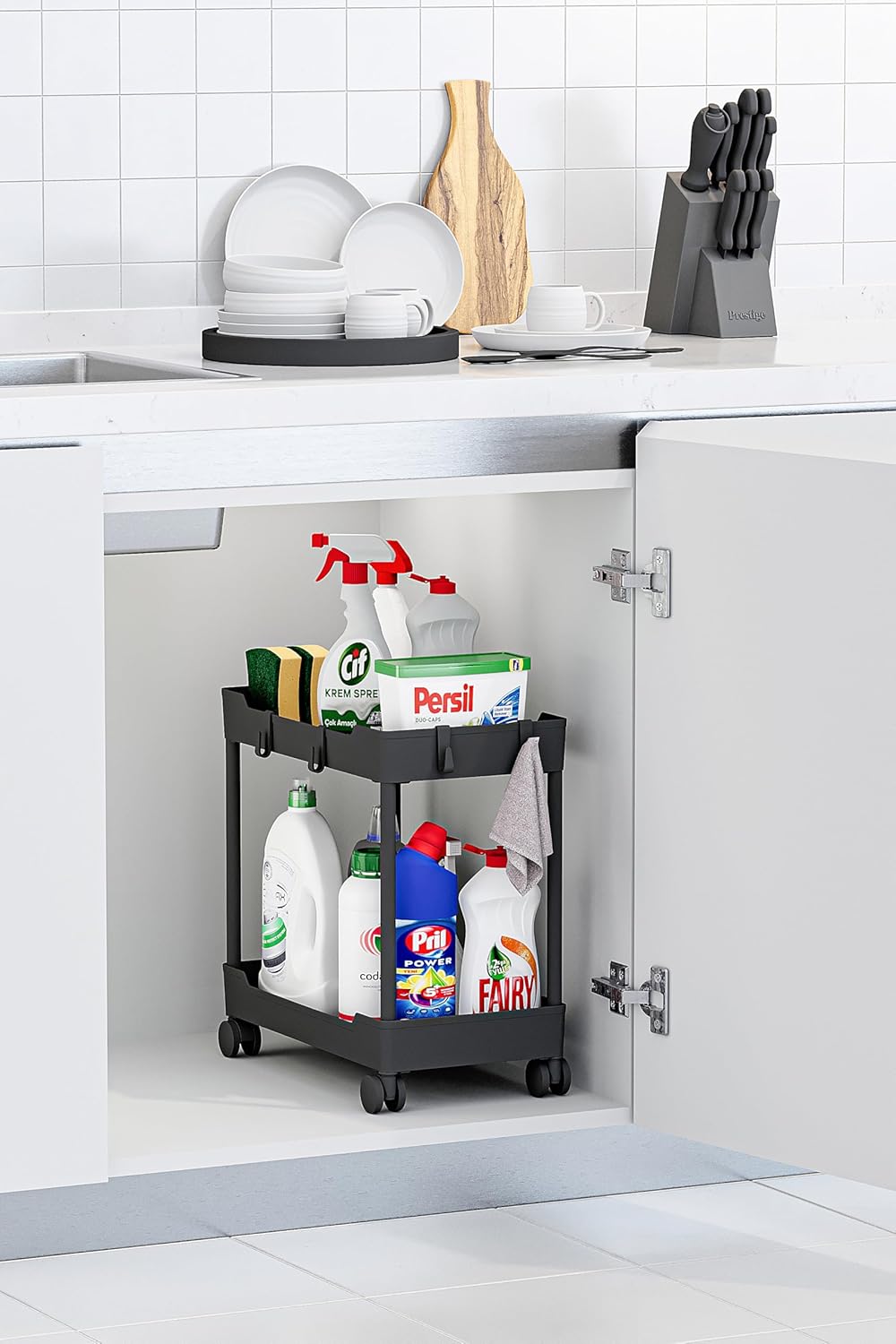Alternative view of Siyah 2 Katlı Tekerlekli Düzenleyici Mutfak ve Banyo Rafı