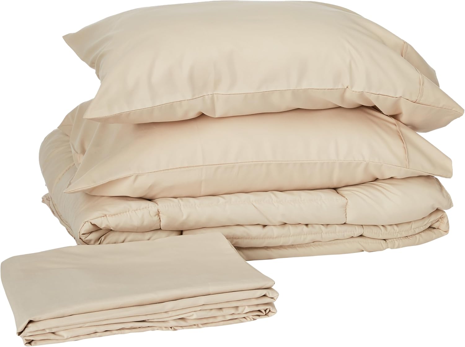 Alternative view of 7 Parça Yorgan Seti Çanta Düz Renk Tüm Sezon Yumuşak Aşağı Alternatif Battaniye ve Lüks Mikrofiber Yatak Çarşafları, Bej, İkiz XL