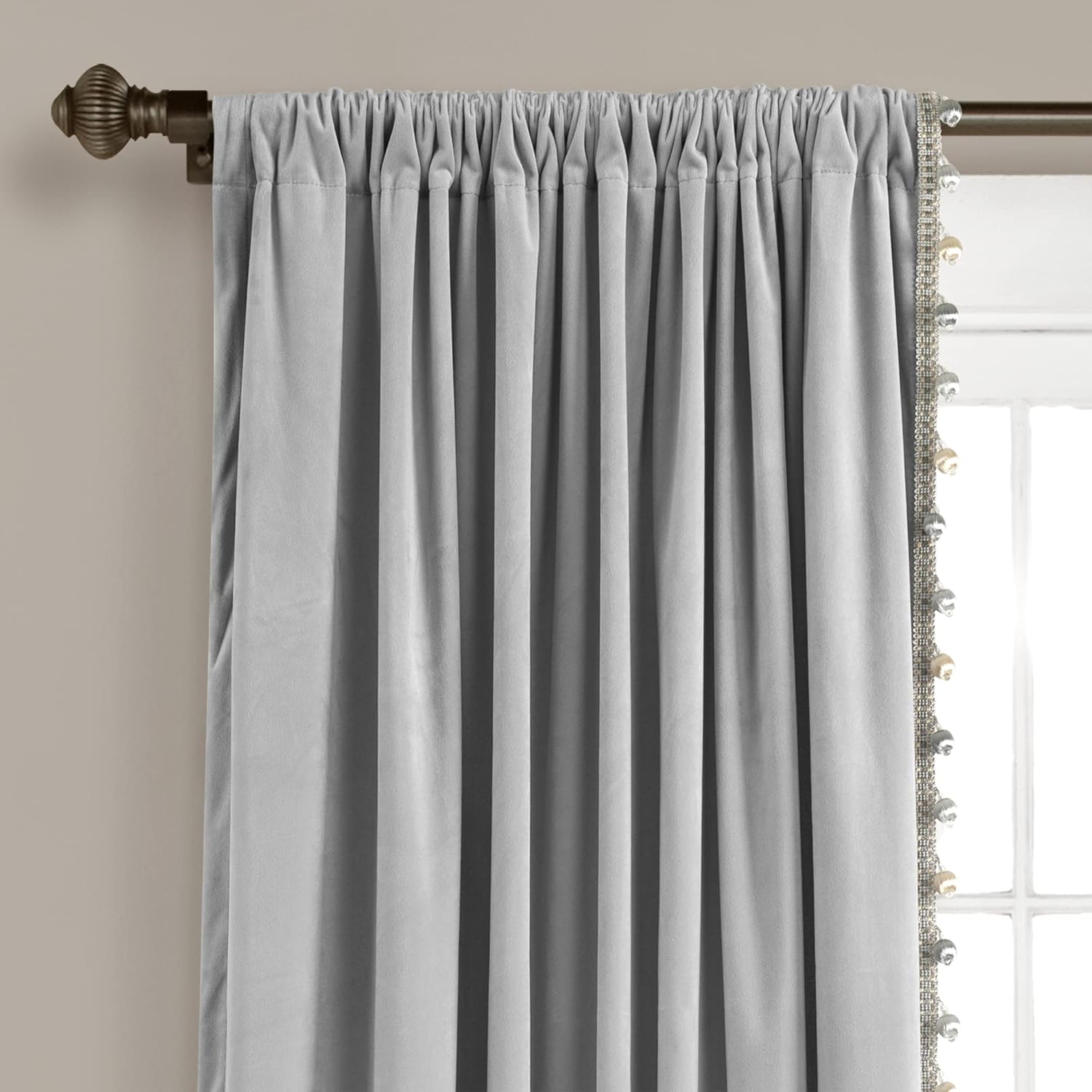 Lush Lüks Kadife İpeksi Süslü Pencere Perdesi Paneli (Tek Kişilik), 213,34 cm U x 132,08 cm G, Gri - Görsel 3
