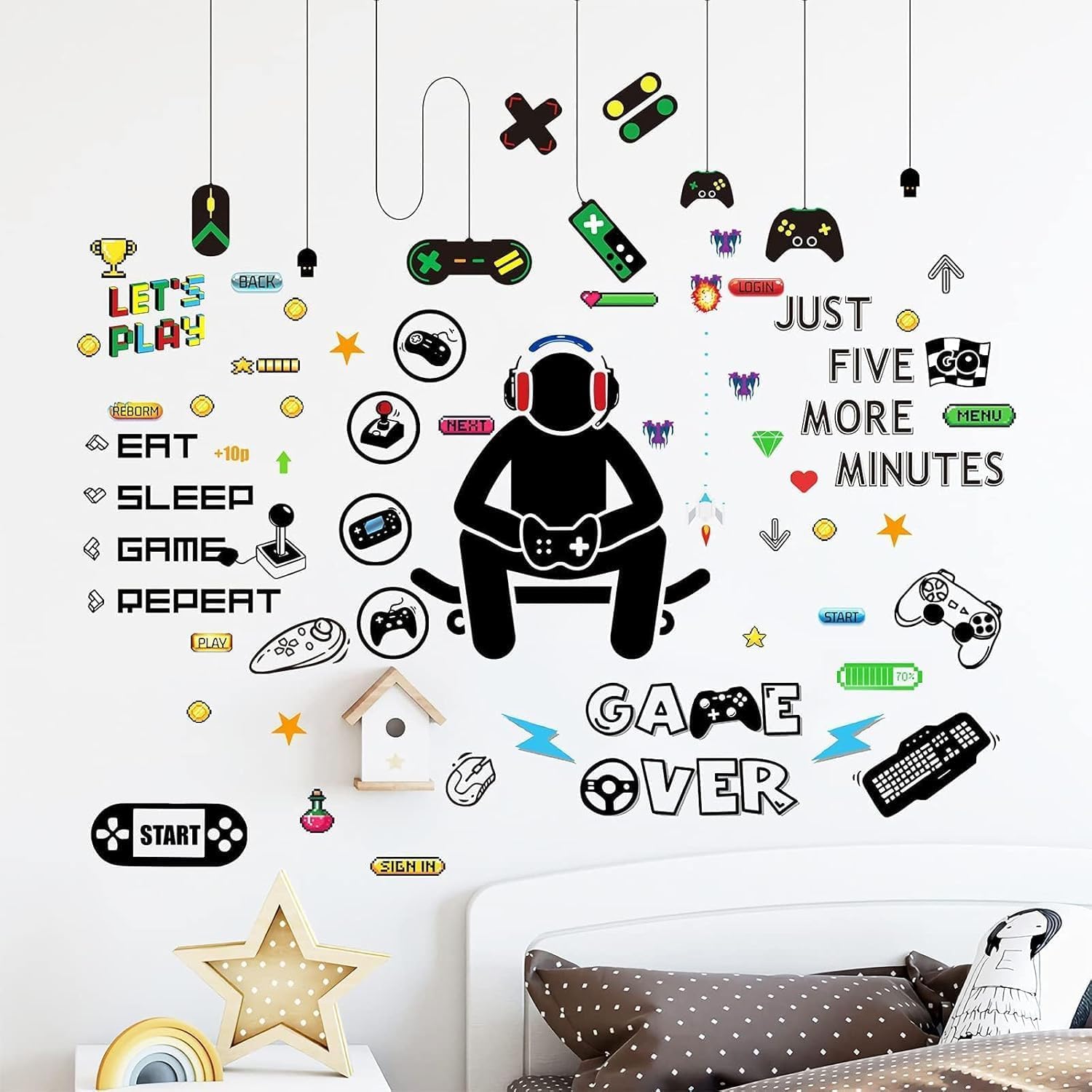 Oyuncular İçin Duvar Çıkartmaları, 6 Adet Çıkarılabilir Oyun Odası Dekor Çıkartması, Oyuncu Duvar Stickerı, Çocuk Oyun Odası Dekoru İçin Duvar Sanatı DIY