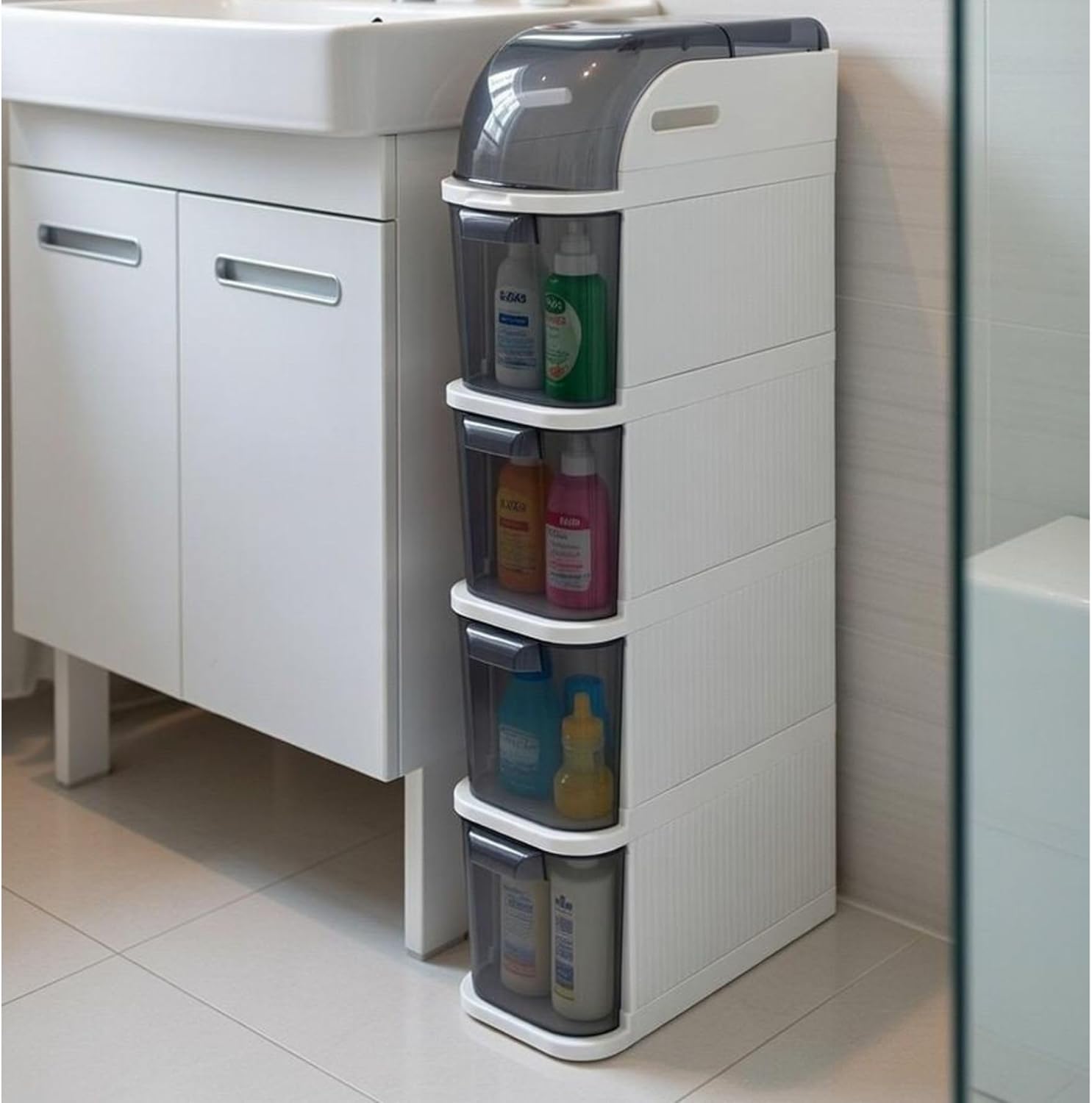 Alternative view of Pro Slim Tekerlekli Dolap, 4 Çekmeceli Banyo Mutfak Organizer, 95x20x38.5 cm