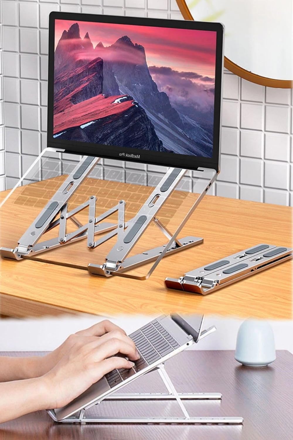 chermik Dizüstü Laptop Yükseltici Alüminyum Stand, Tek Beden, CHRMK12967, Gümüş, Erkek - Görsel 4
