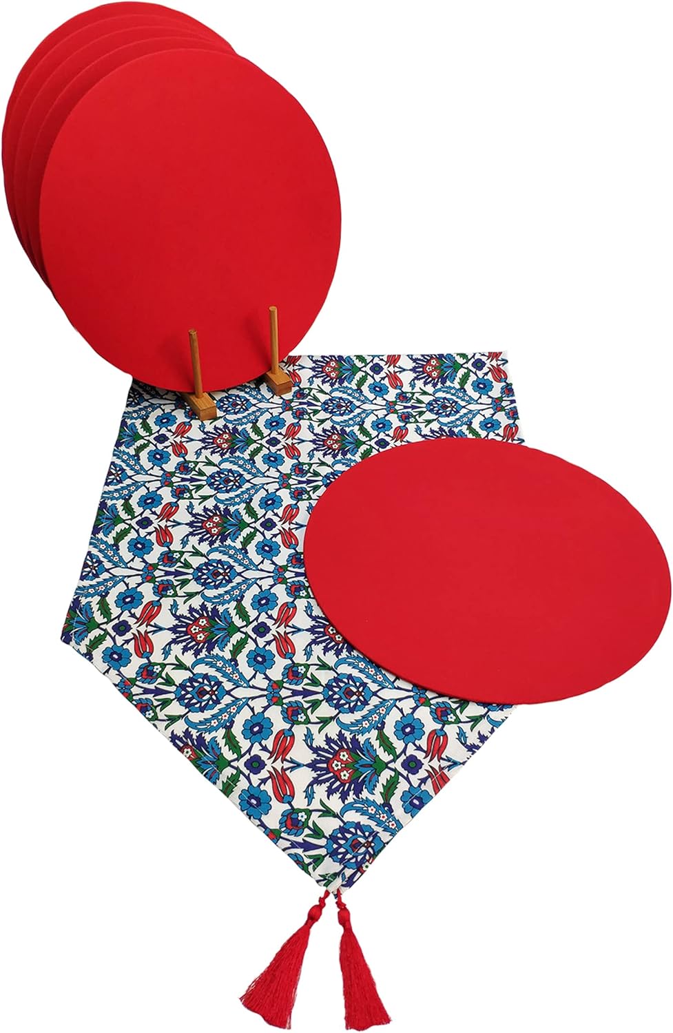 Viemso Çini Desenli Runner 6'lı Kırmızı Supla Set V00020886 - Görsel 3