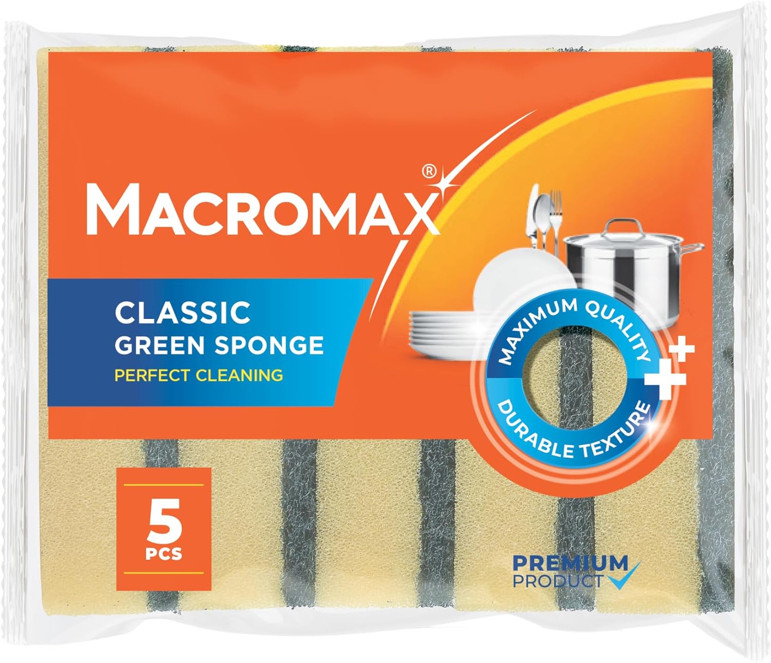 Alternative view of Macro Max Klasik Yeşil Bulaşık Süngeri 5'li Paket, Dayanıklı ve Etkili Kir Sökücü