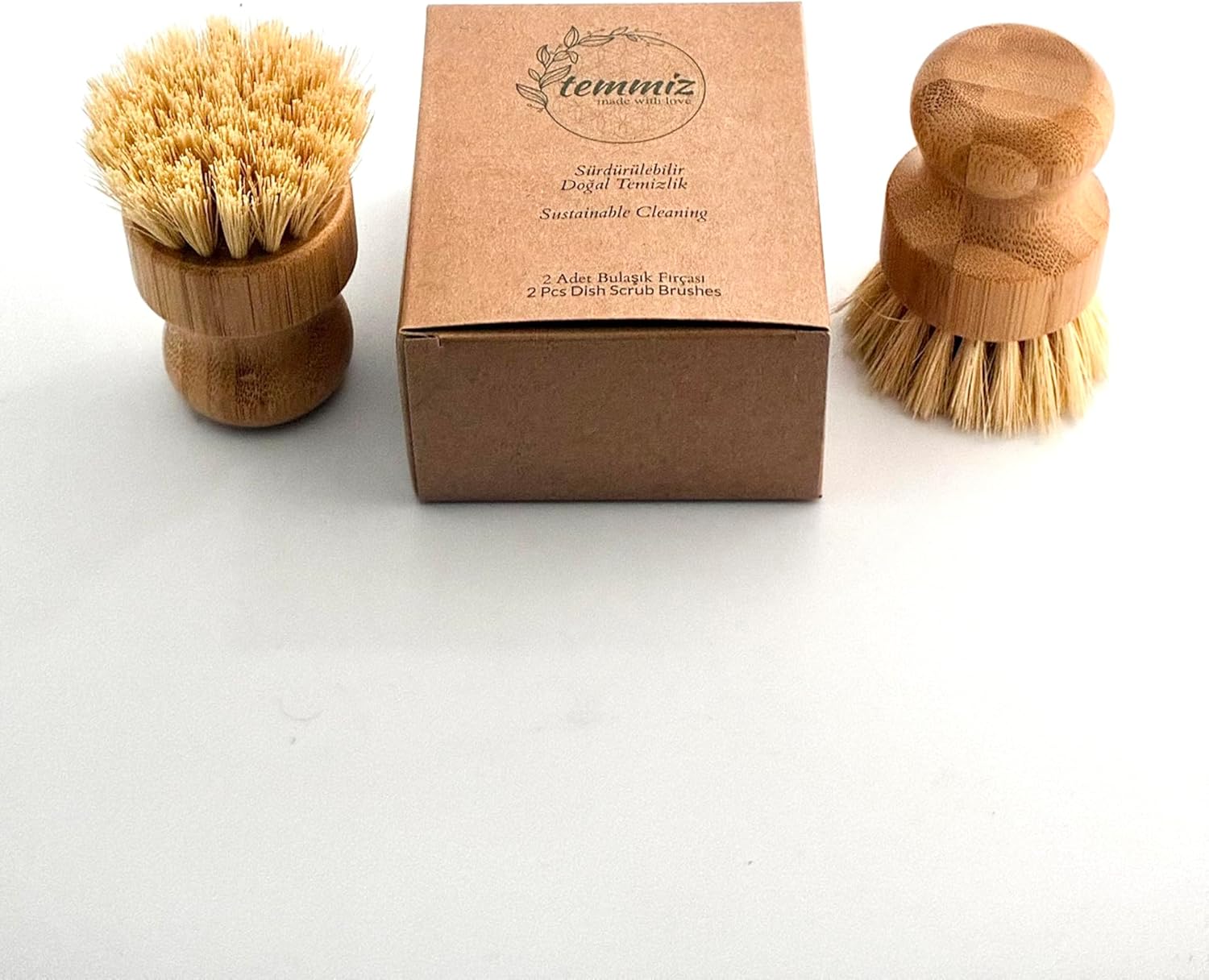 Alternative view of 2'li Küçük Bulaşık Fırçası, Ergonomik Bambu Tutma Kısmı, Sisal Lifi Fırça, Güçlü Sürdürülebilir Doğal Temizlik