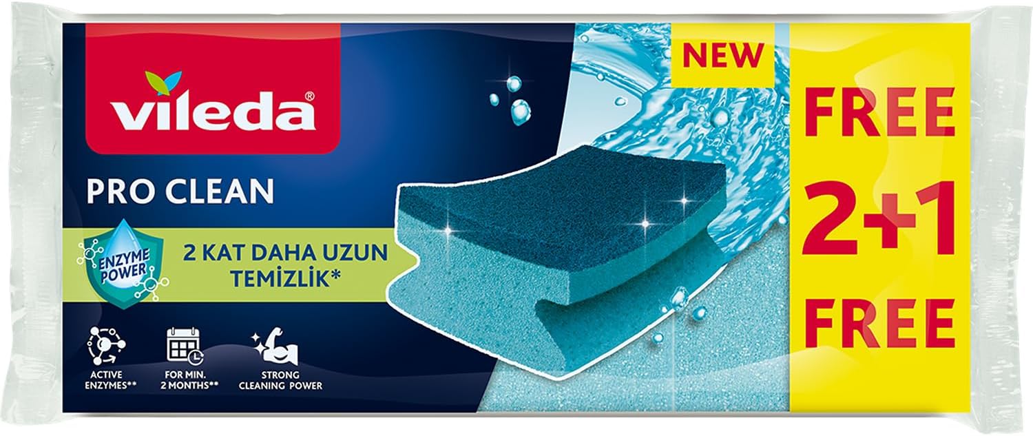 Pro Clean Aktif Enzimli Oluklu Sünger, 3’lü Paket