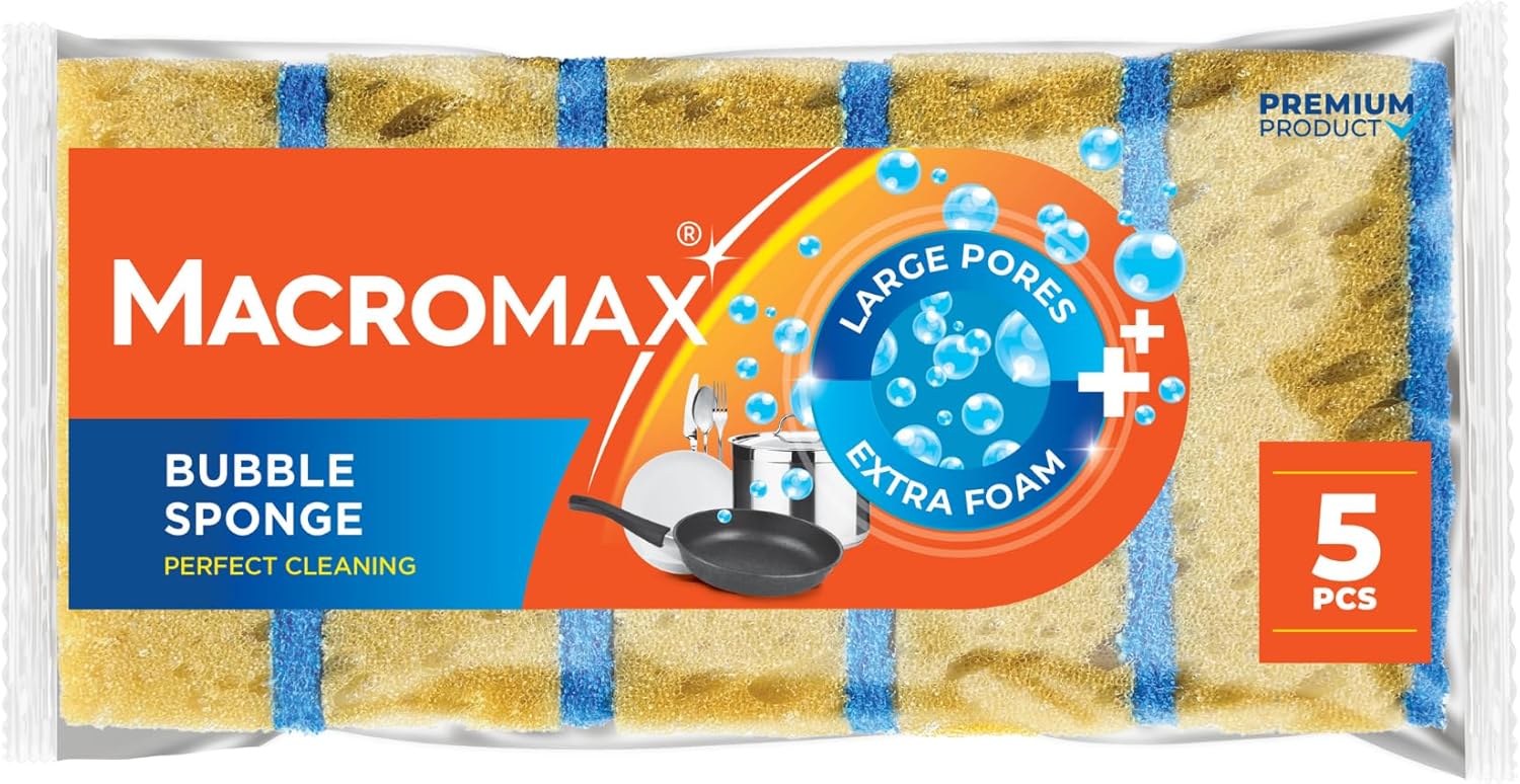 Alternative view of Macro Max Bubble Bulaşık Süngeri 5'li Paket, Büyük Gözenekli Ekstra Köpük Teknolojisi