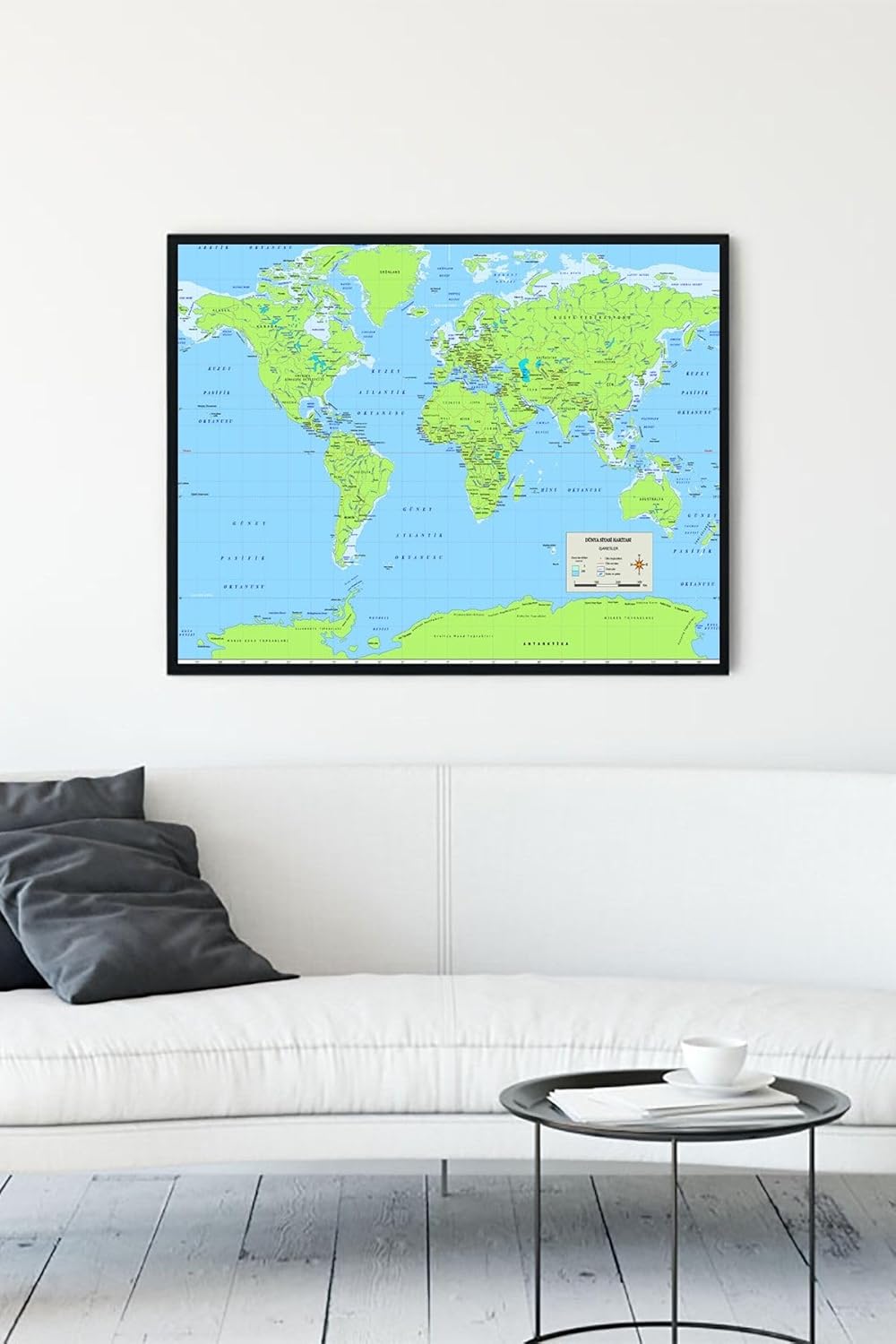 (pster10857) Dünya Haritası Eğitim Çerçeveli Tablo 3 (30 X 40cm)