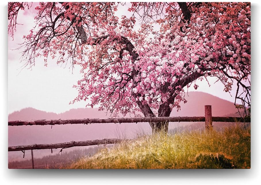 Pembe Yapraklı Ağaç Tablosu - 75x50cm - Görsel 2