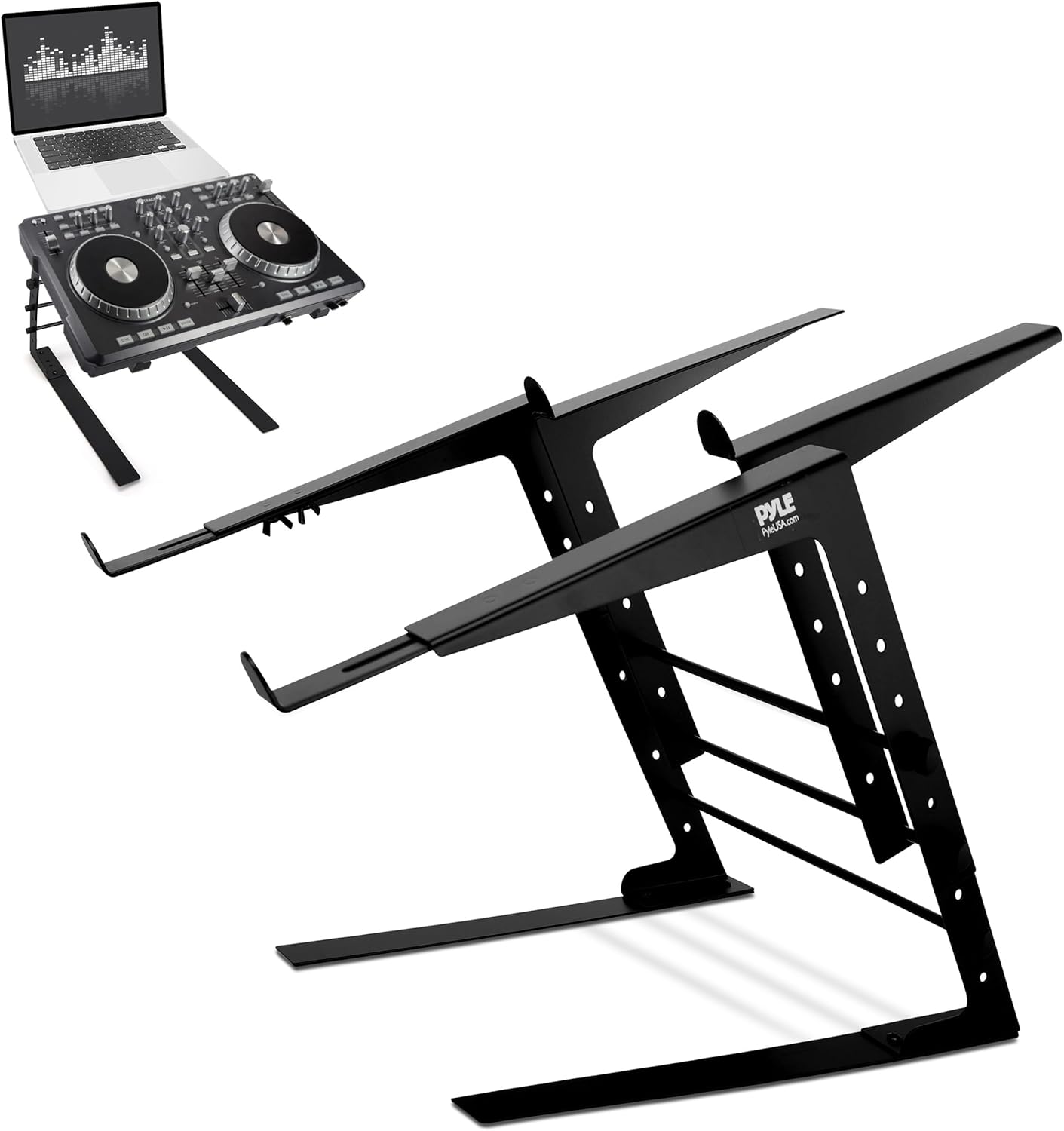 Alternative view of PLPTS38 dizüstü bilgisayar standı, ayarlanabilir yükseklik, ergonomik tasarım, kaymaz dişler, DJ mikseri, ses cihazları, iş istasyonu, oyun ve ev için