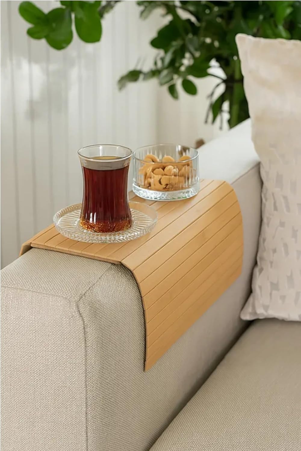 Katlanabilir Bambu Kolçak Tepsi Portatif Koltuk Kolu Sehpa Çekyat Yan Kol Tepsisi