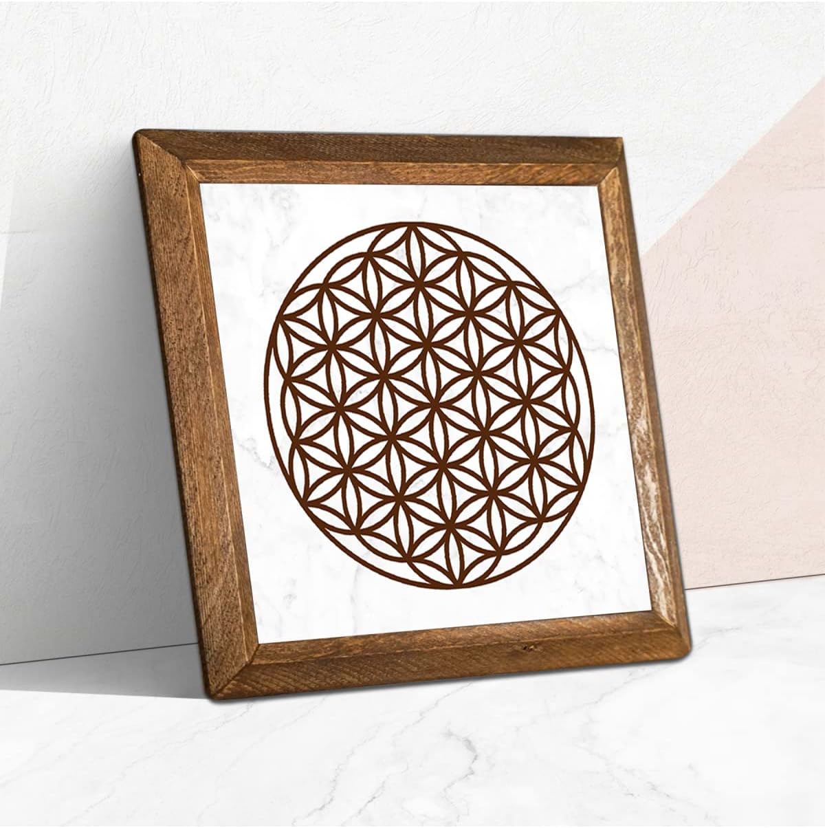 Yaşam Çiçeği Taş Duvar Tablosu - Ahşap Çerçeveli Taş Tablo - 25x25 cm - Dekoratif Duvar Sanatı - Modern Ev ve Ofis Duvar Dekoru W1-176