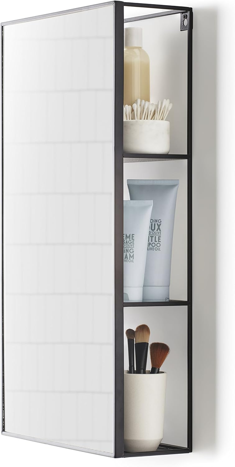 Alternative view of Cubiko 24x12 inç Dikdörtgen Siyah Metal Banyo Aynası Depolama Dolabı 3 Raflı