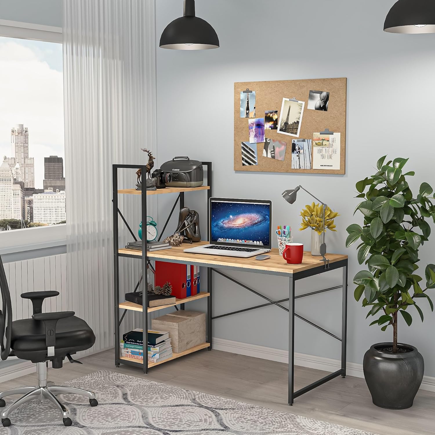 CLM108 CEVİZ METAL KİTAPLIKLI ÇALIŞMA MASASI