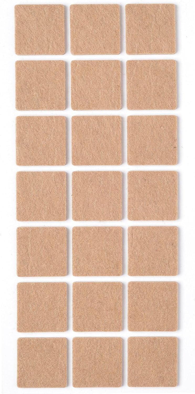 Kahverengi 21 Adet Yapışkanlı, Masa, Koltuk Altı Parke Koruma Keçesi, Kare, 3 X 3 Cm