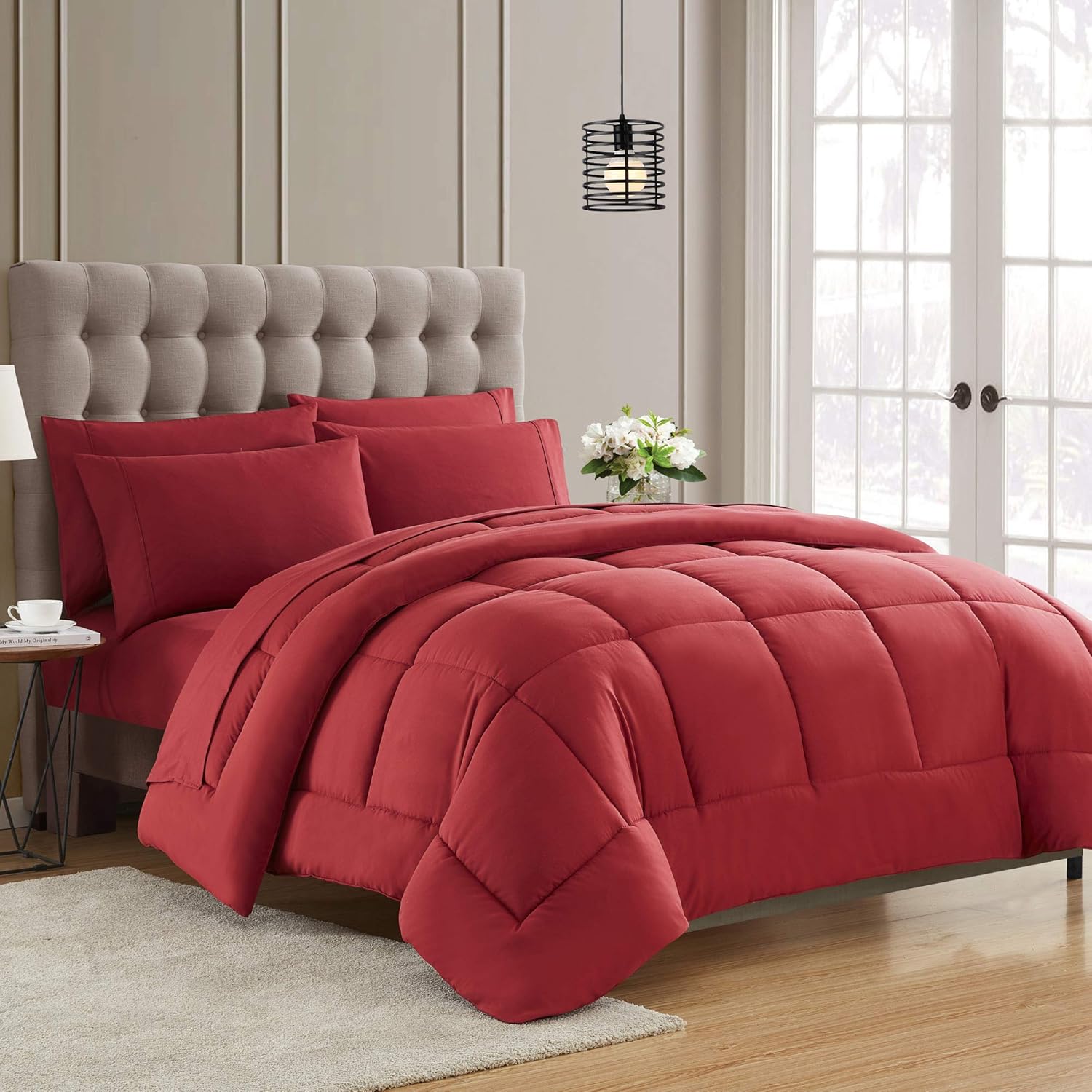 Alternative Comforter All Season Lüks Pelüş Loft Mikrofiber Dolgulu Yorgan İç Yatak Takımı, Kraliçe, Şarap Rengi - Görsel 4