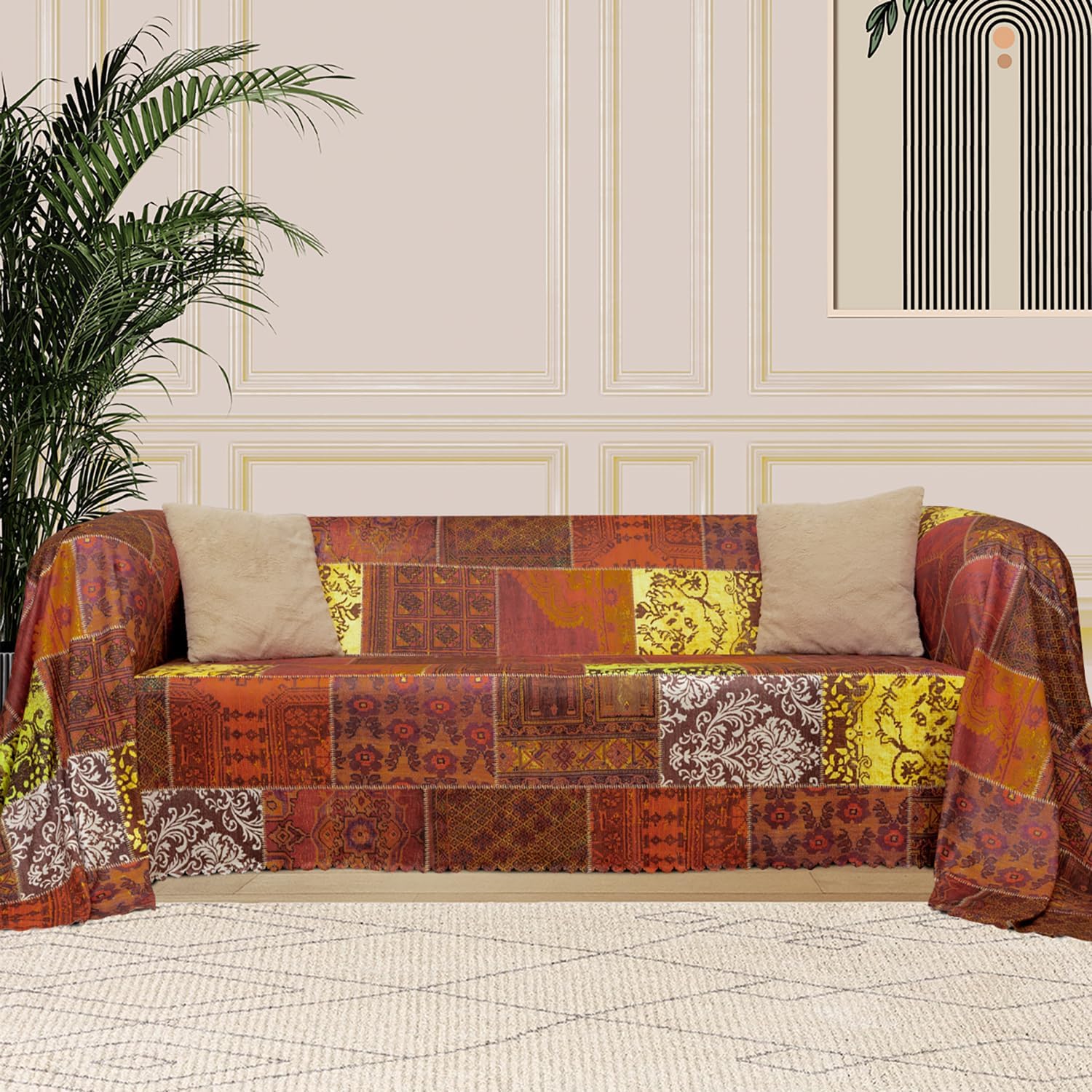 Alternative view of CONCEPT SoftMicro Koltuk Örtüsü | Çekyat Örtüsü | Koltuk Şalı | Etnik Desenli Patchwork Kaymaz | Kiremit 180x300 cm