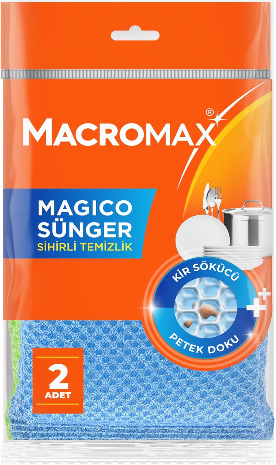 Alternative view of Macro Max Magico Bulaşık Süngeri 2'li Paket, Petek Dokulu Çizmez Kir Sökücü Sünger